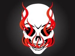 painted white skull and red flame