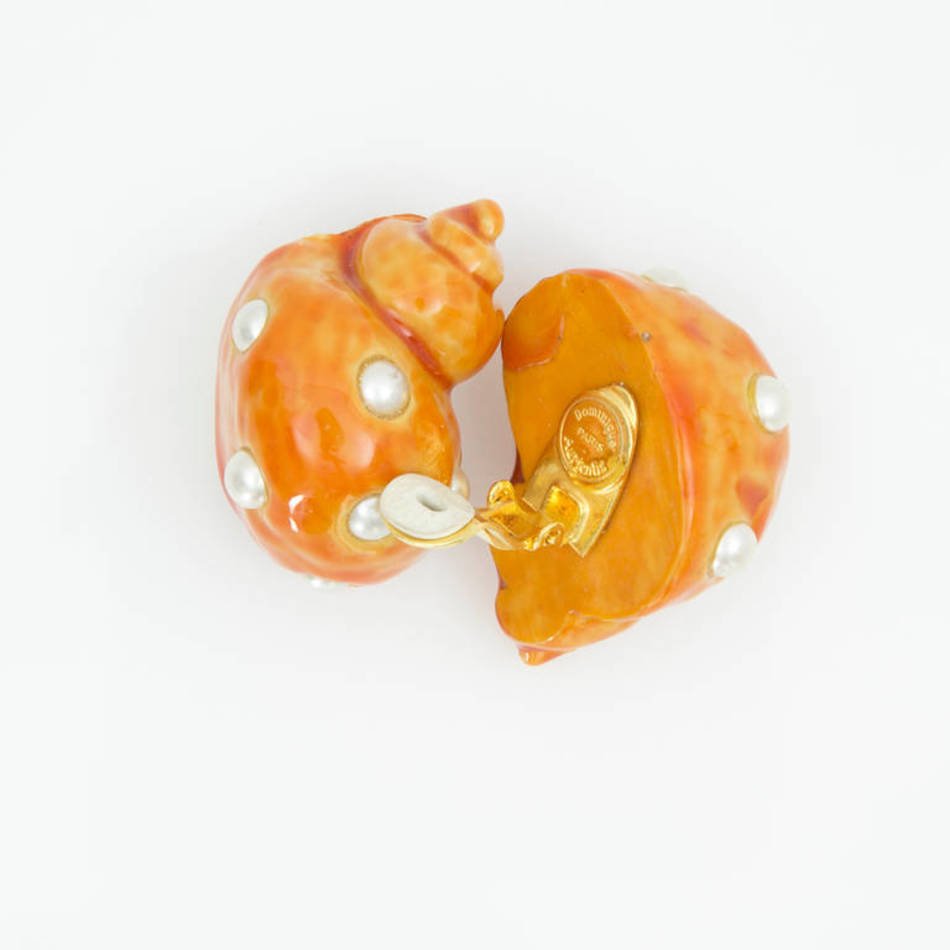AURIENTIS Orange Enamel Faux Pearl Shell Clip Earrings Image 2
