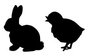 black silhouettes of a hare and a chicken