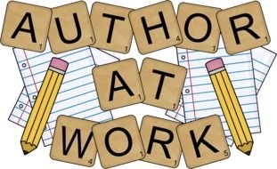 author at work text drawing