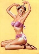 vintage portrait of a girl in a pink swimsuit