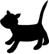 black silhouette of a kitten with a raised tail on a white background