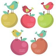 Charming Birds On Apples Clipart Set Ideal For Scrapbooking