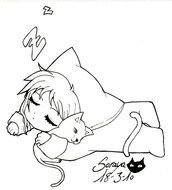 Black and white drawing of the Girlcat Sleeping clipart