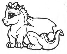 black and white coloring in the form of a cute dragon