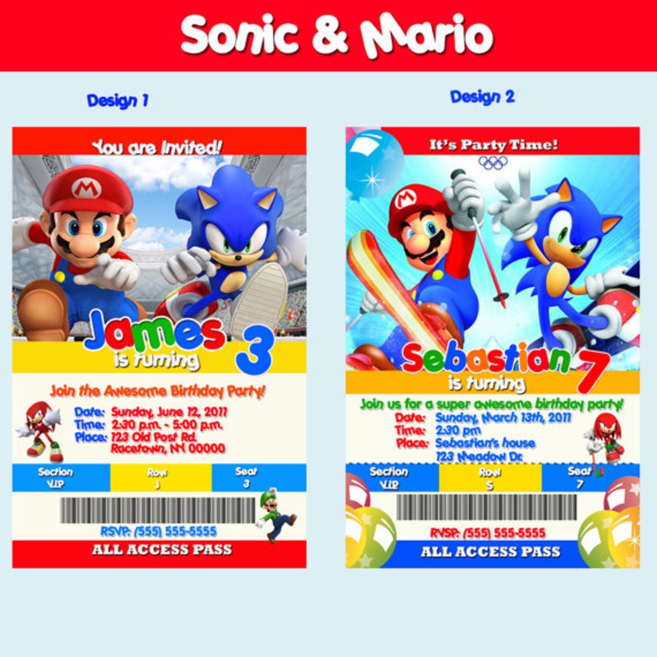 Sonic Birthday Invitations