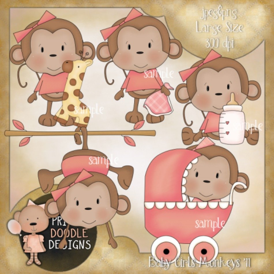 Baby Girl Monkey Clip Art N14