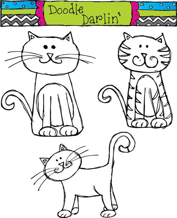 Kolorful Kittens Blackline Clipart Set INSTANT DOWNLOAD