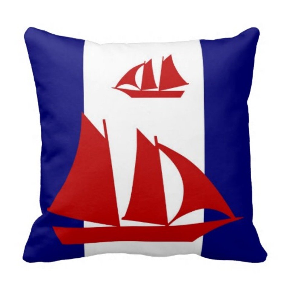 Navy Blue Sailboat Red Stripes Nautical Pillow