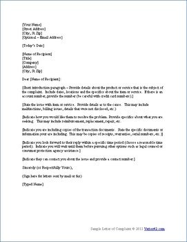 Sample Complaint Letter Example