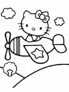 Black and white drawing of Hello Kitty on the plane clipart