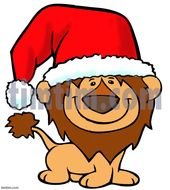 Cartoon Lion With A Hat On Christmas