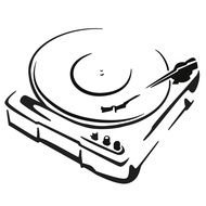 Black and white drawing of the record player clipart