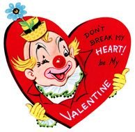 vintage clown on a red heart as a graphic illustration