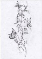 Flower Vine and Butterflies, Tattoo design