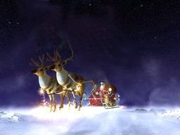 3D Christmas landscape with Santa Claus with the deers clipart