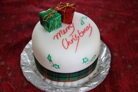 christmas cake on a tray