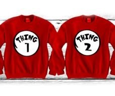 Thing One And 2, red sweaters sleeve by sleeve
