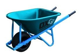 Bright blue wheelbarrow