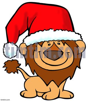 Cartoon Lion With A Hat On Christmas