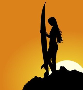 Surfer Girl Silhouette Clip Art N3