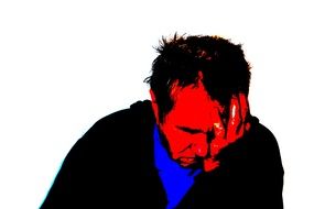 exhausted man with headache on white background