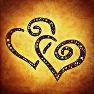 drawn hearts on orange background