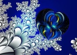 clipart of blue heart form fractal ornamented background