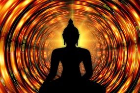 silhouette of buddha in the tunnel