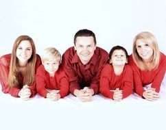 happy family, parents with three kids