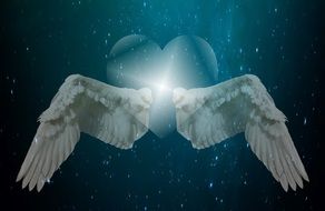 two wings and a heart on a background of the starry sky