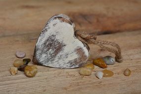 wooden white heart pendant with stones