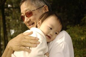 warm feelings of grandfather and granddaughter