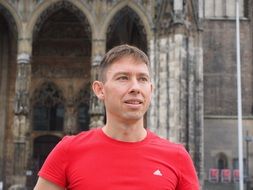 man on the cathedral background