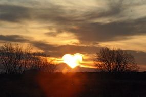 sunset in the form of heart