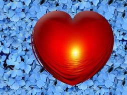 red heart on a background of blue stones