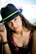 girl in black hat photo