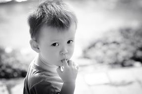 Black and white photo of child