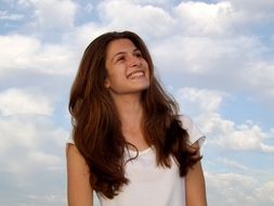 girl on a background of clouds