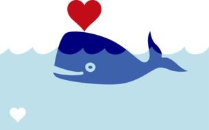 drawing sperm whale in water with a heart