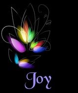 joy inscription at black background with floral pattern