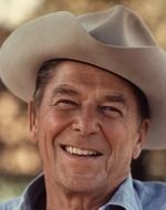 portrait of smiling ronald reagan in cowboy hat