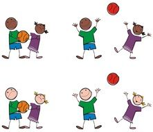 Cartoon children gaming with ball