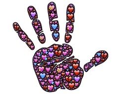 clipart, picture of handprint with hearts inside it