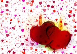 two red candles in the form of heart on the background of different hearts
