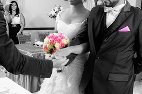 Wedding couple on altar