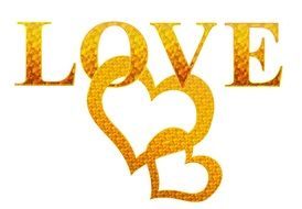 orange word love with hearts