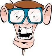 cartoon male face with eyeglasses and big teeth