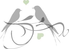 birds hearts silhouette drawing