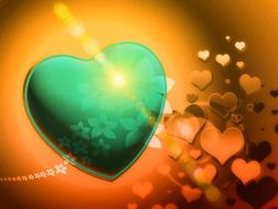 green heart on a background of golden hearts